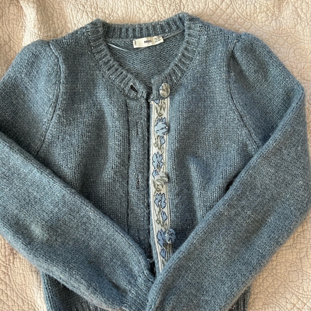 Mango Powder Blue Knit Cardigan